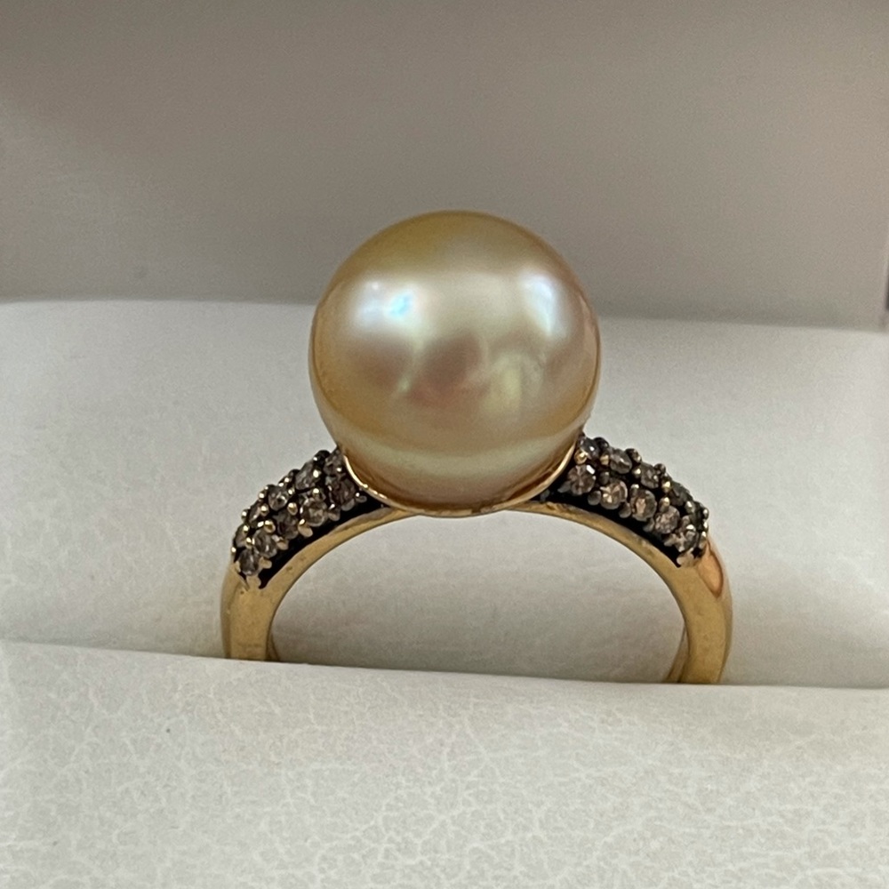 Natural champagne diamond pearl gold plated sterling silver size 8 ring - Picture 4 of 9